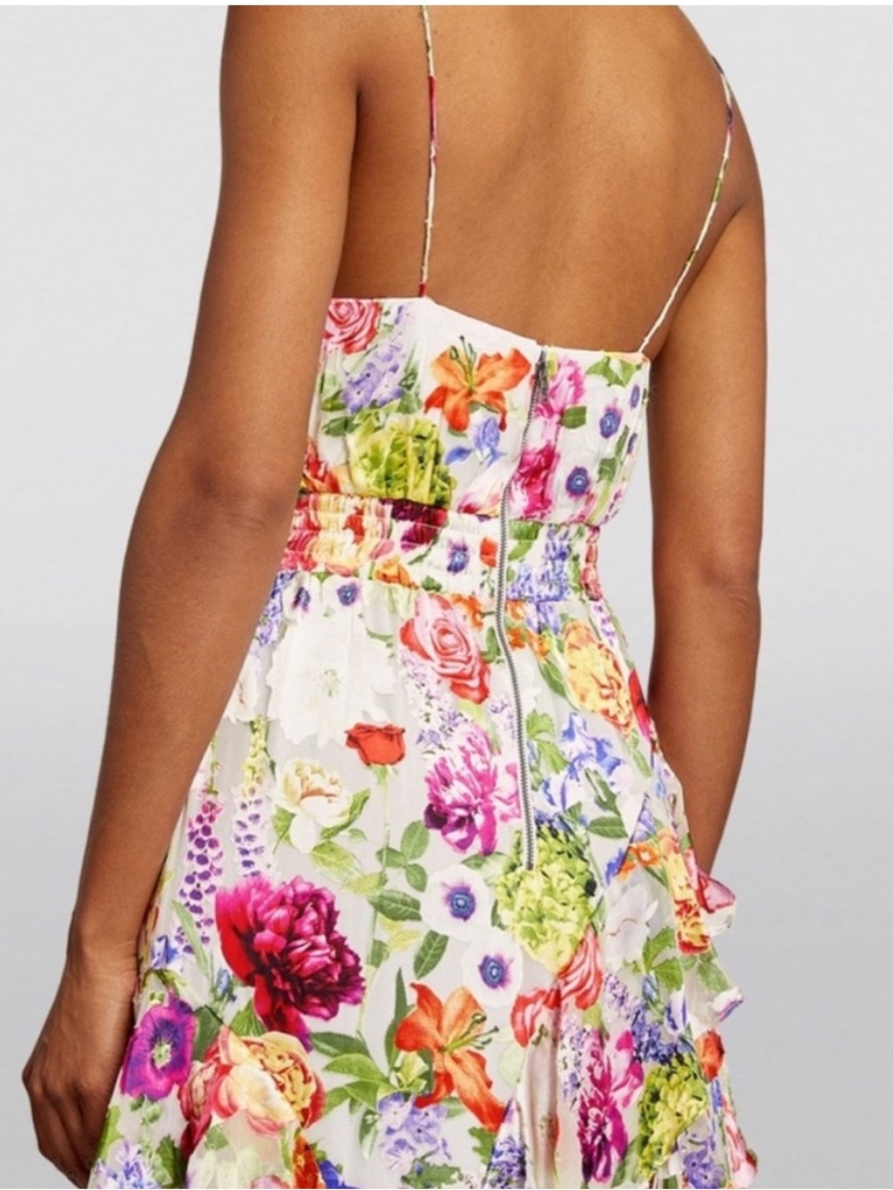 Alice + Olivia White Floral Midi Slip Dress with Multicolor Bouquet - Picture 2 of 13